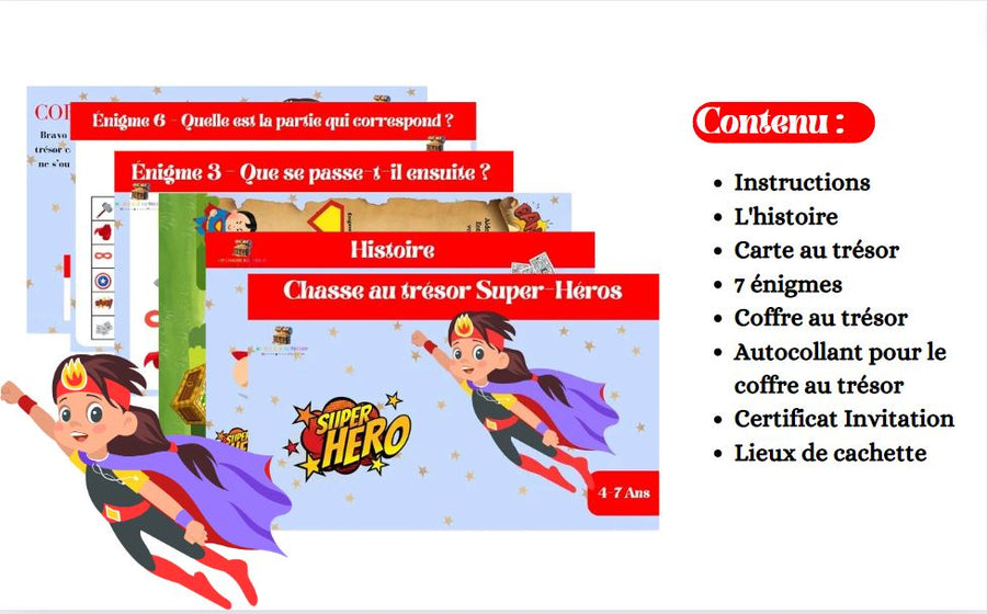 Chasse au trésor Super-Héros à imprimer 4-7 Ans-Kit Chasse au Trésor